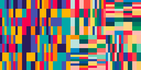 Modern vector abstract  geometric background with circles, rectangles and squares  in retro  style. Pastel colored simple shapes graphic pattern. Abstract mosaic artwork.