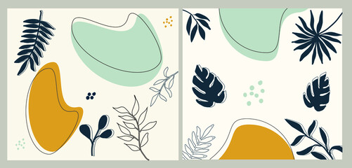 Leaf and flower pattern design in green yellow tones. Vector illustration modern design.