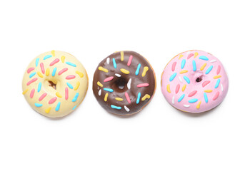 Delicious donuts on white background