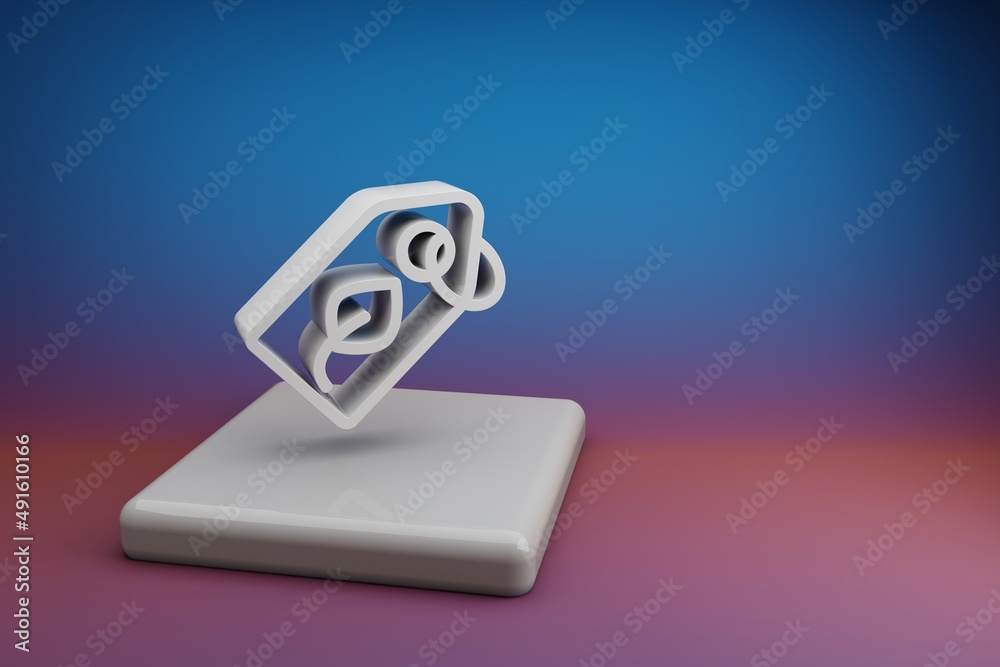 Poster Beautiful abstract illustrations badge  clean energy symbol icon on a  ceramic stand and bright colored background. 3d rendering illustration. Background pattern for design. Save Ecological.