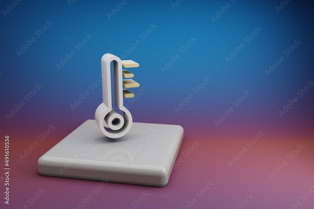 Poster Beautiful abstract illustrations Thermometer symbol icon on a  ceramic stand and bright colored background. 3d rendering illustration. Background pattern for design. Save Ecological.