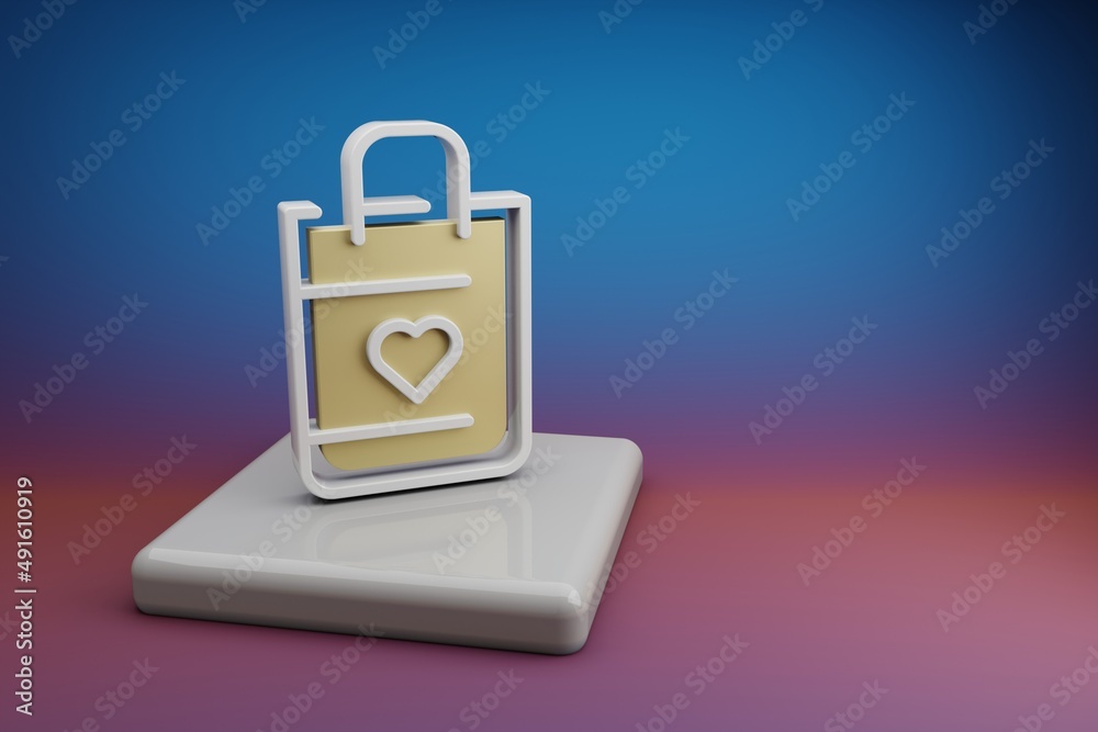 Aufkleber beautiful abstract illustrations shopping bag and heart symbol icon on a ceramic stand and bright co