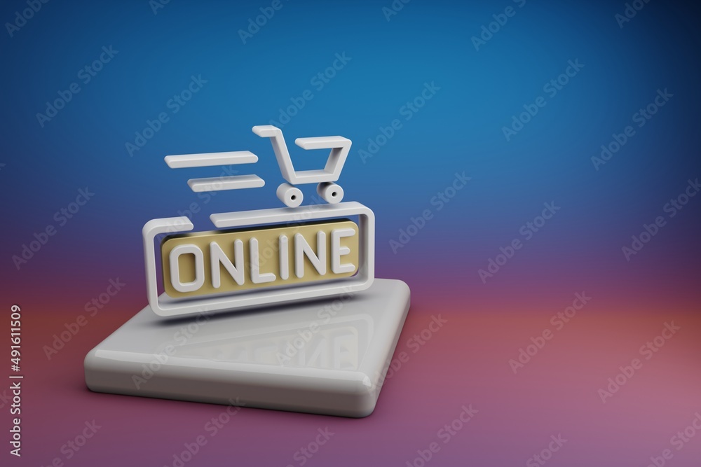 Leinwandbilder beautiful abstract illustrations online shopping symbol icon on a ceramic stand and bright colored b