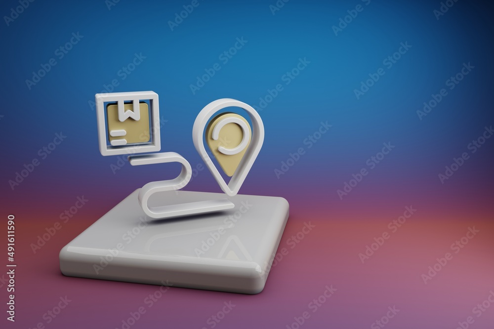 Poster beautiful abstract illustrations delivery location tracking symbol icon on a ceramic stand and brigh