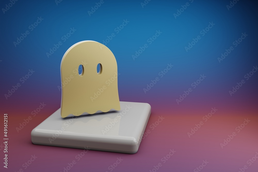 Aufkleber Beautiful abstract illustrations Golden Halloween ghost symbol icon on a  ceramic stand and bright colored background. 3d rendering illustration. Background pattern for design..