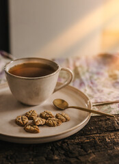 Tea with cake at the afternoon sun