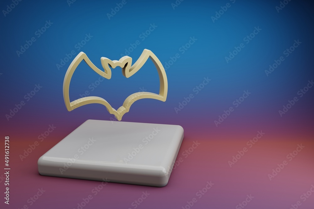 Aufkleber Beautiful abstract illustrations Golden Halloween bats symbol icon on a  ceramic stand and bright colored background. 3d rendering illustration. Background pattern for design..
