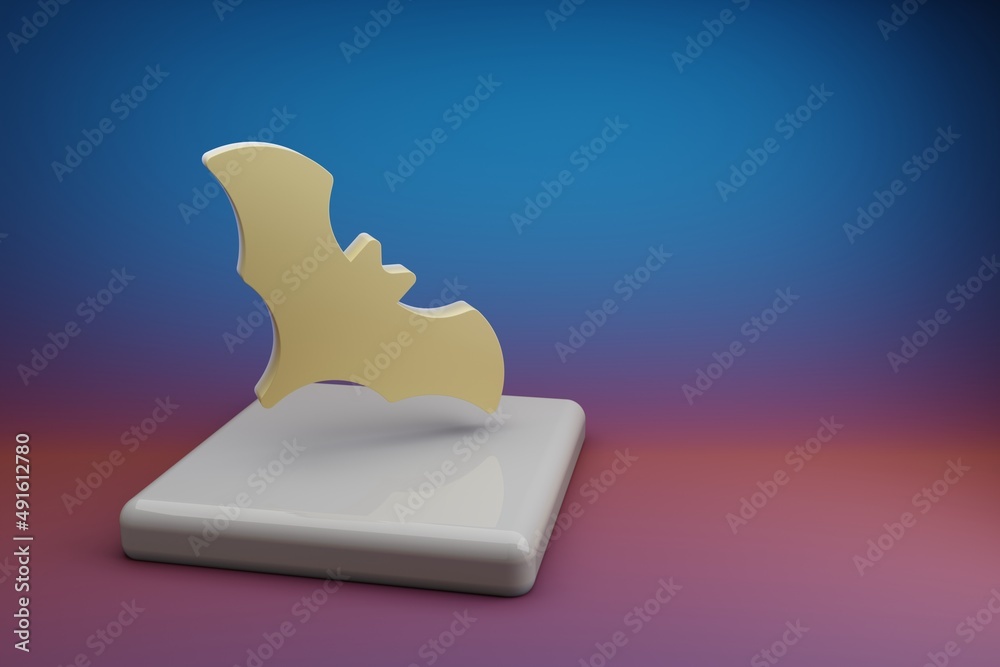 Aufkleber Beautiful abstract illustrations Golden Halloween bats symbol icon on a  ceramic stand and bright colored background. 3d rendering illustration. Background pattern for design..