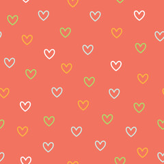 Vector seamless pattern with hearts on a red background