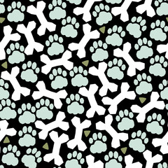 Vector seamless pattern with dog treat bones and paws