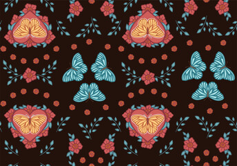 Pattern gentle butterflies dark background. Vector illustration