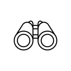 Binoculars black line icon. Optical equipment sign. Search, surveillance symbol concept. Flat isolated illustration for infographic, logo, mobile, app, banner, web design, dev, ui, gui. Vector EPS 10