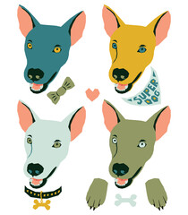 Vector funny muzzles of dogs in different colors