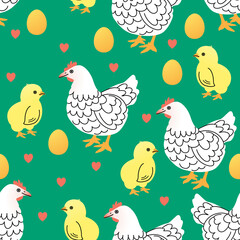 Vector seamless pattern with hens and chicks