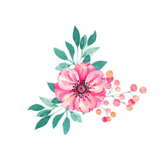 Watercolor composition of anemone flowers