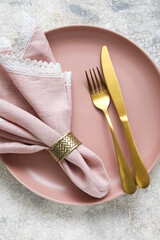 Simple beautiful table setting on light background