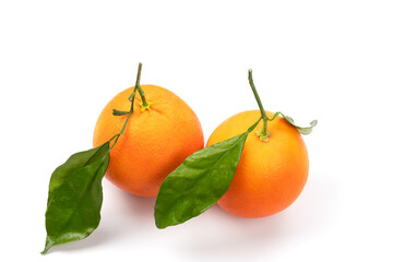 clementines with leaves isolated on a white background