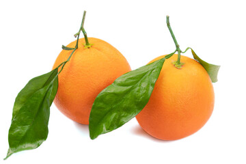 clementines with leaves isolated on a white background