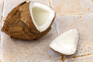 open fresh coconut isolated on a table