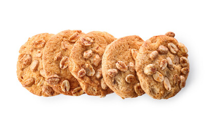 Tasty peanut cookies on white background