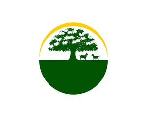 Circle shape with oak tree and goat