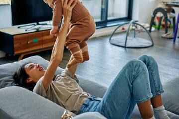Fun-time between mother and son at home