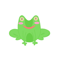 Cute frog with pink cheeks sitting, childish doodle