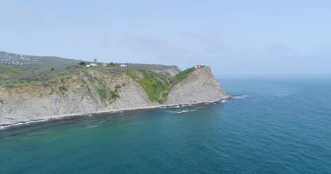 Aerial view of Cape Emine. Cape Emine is a headland located at the Bulgarian Black Sea Coast. Cape Emine is the endpoint of the European walking route E3
