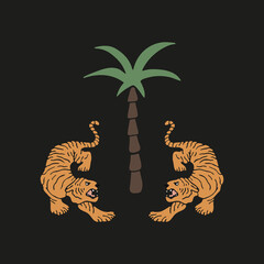 illustration tiger vs tiger between palm trees