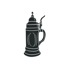 Beer Mug Old Icon Silhouette Illustration. Brewery Antique Alcohol Vector Graphic Pictogram Symbol Clip Art. Doodle Sketch Black Sign.