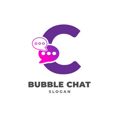 letter C with bubble chat decoration vector logo design