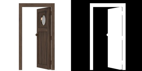 3D rendering illustration of a wooden door with a porthole window