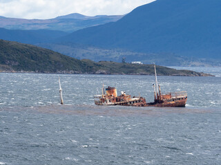 Ship wreck on the treacheropus waters of the Beagle channel between Chile and Argentina