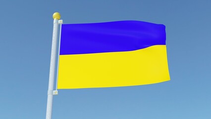 cgi 3D generated flag of Ukraine on a pole waving in front of blue background