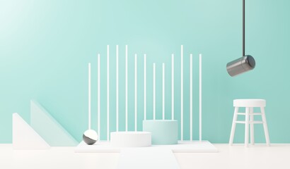 Fototapeta premium 3d render abstract display podium platform for product presentation and advertising. Minimal scene backdrop with clean design. Vacant pedestal for mock up. Empty stage with pastel color for cosmetic.