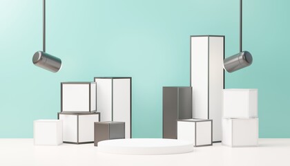 Fototapeta premium 3d render abstract display podium platform for product presentation and advertising. Minimal scene backdrop with clean design. Vacant pedestal for mock up. Empty stage with pastel color for cosmetic.