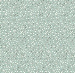 Vintage floral background. Floral pattern with small white flowers on a pale light blue background. Seamless pattern for design and fashion prints. Ditsy style. Stock vector illustration.
