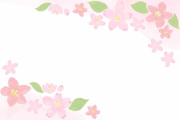 水彩風フレーム　桜の花びら　角