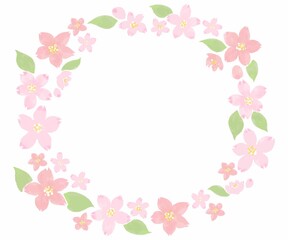 水彩風フレーム　桜の花びら　リース