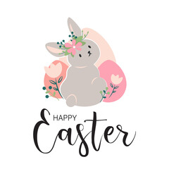 Happy easter greeting card with bunny vector illustration. 