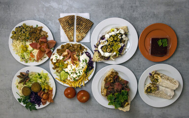 arabic bistro fast food meal - gyros, kebab, falafel