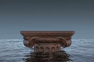 brown marble capital sticks out of the water