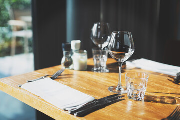 Dinner setting in the restaurant or cafe.