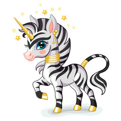 Cute zebra unicorn in cartoon style vector illustration