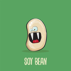 vector funny cartoon cute soybean character isolated on green background. Japan Kawaii soy food funky character. Soybean cartoon illustration