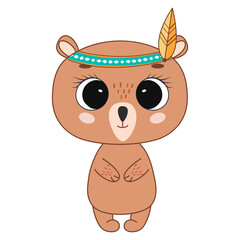 Cute cartoon bear. Woodland animals. Vector illustration.
