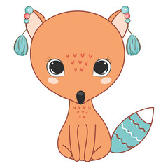 Cute cartoon fox. Woodland animals. Vector illustration.