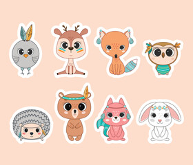 Cute cartoon woodland animals set. Vector illustration.