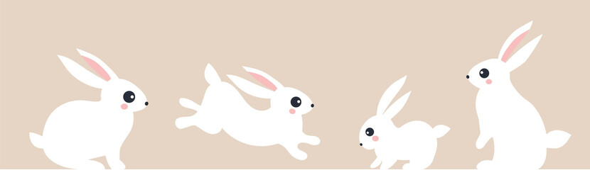 Happy Easter vector illustrations of bunnies, rabbits icons