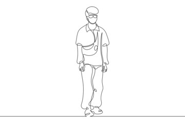 Fototapeta na wymiar One continuous line.Japanese modern fashion youth. Asian teenagers. Street fashion clothes from asia. Continuous line drawing.Line Art isolated white background.
